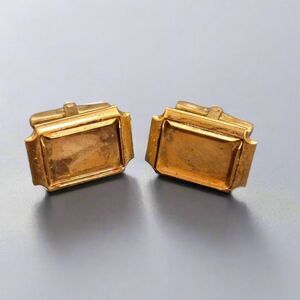 Vintage Gold Tone Rectangular Cufflinks – Mid Century Men’s Formal Jewelry